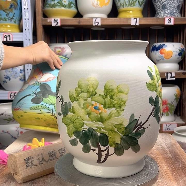 白泥冬瓜高27绿绿牡丹陶瓷