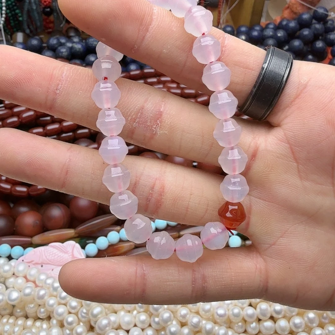 未镶嵌玛瑙/玉髓珠宝奇石粉水晶车轮珠1条卡8