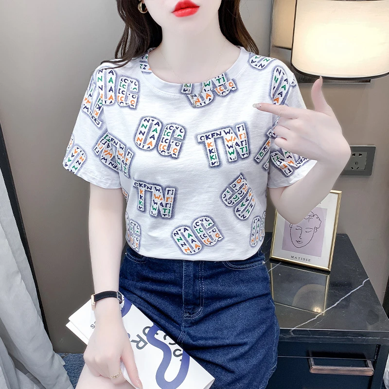 小众炸街高级感女装夏季字母印花短袖T恤上衣设计感洋气衣服女潮