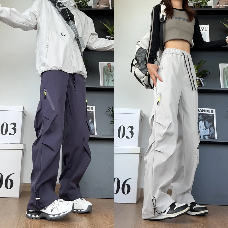美式压褶工装裤男女秋季潮牌三防冲锋裤宽松大码百搭显瘦休闲裤子