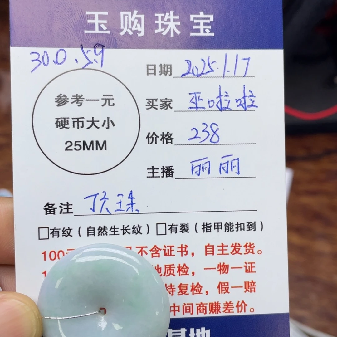 翡翠颈饰未镶嵌巫*啦平安扣