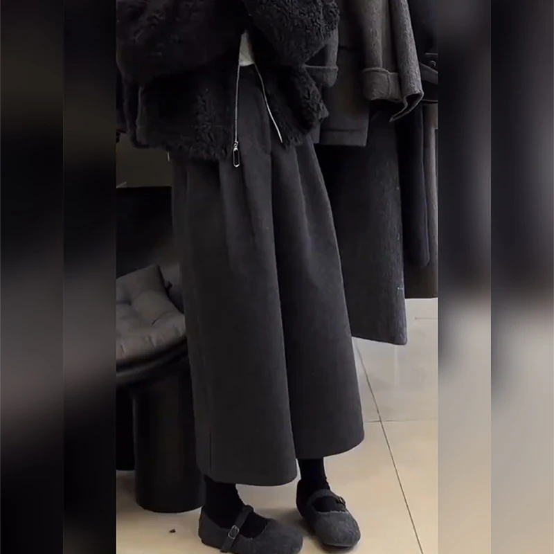 加厚毛呢阔腿裤女秋冬新款大码梨形身材宽松显瘦小个子保暖休闲裤