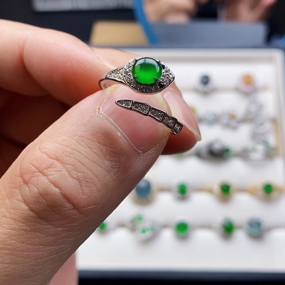 银S925镶嵌戒指翡翠李*峰戒指