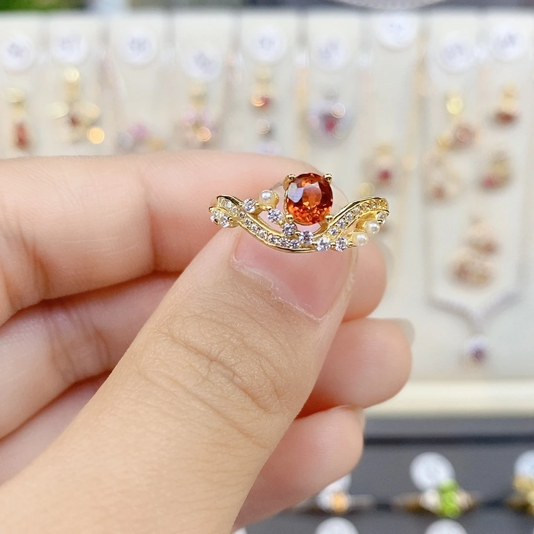 银S925镶嵌戒指石榴石（芬达石）