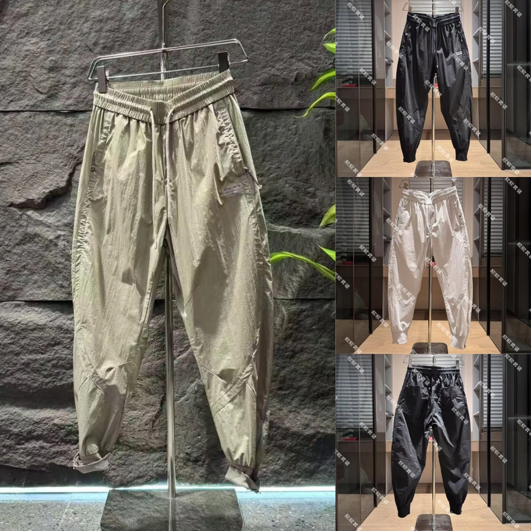 潮牌刺绣拉链裤脚冰丝速干男士立体裁剪弯刀休闲裤