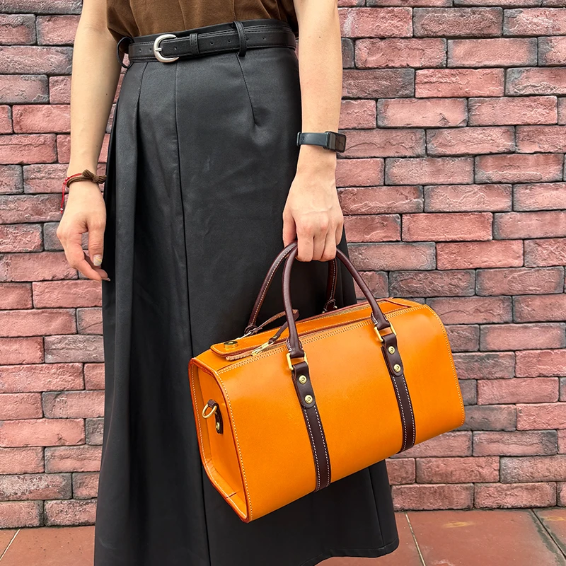 手工皮包女包波士顿枕头包植鞣牛皮女士手工单肩包方包便携真皮