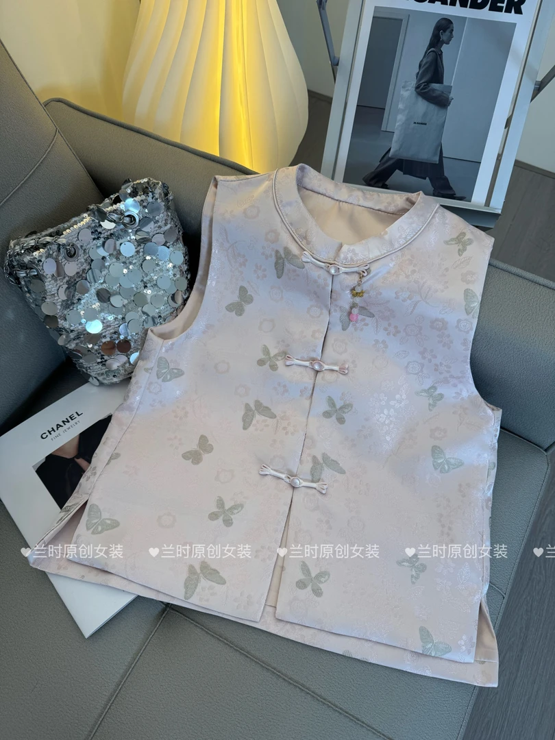 【吊坠蝴蝶】新中式国风织锦缎织绣文艺提花春季新款气质马甲