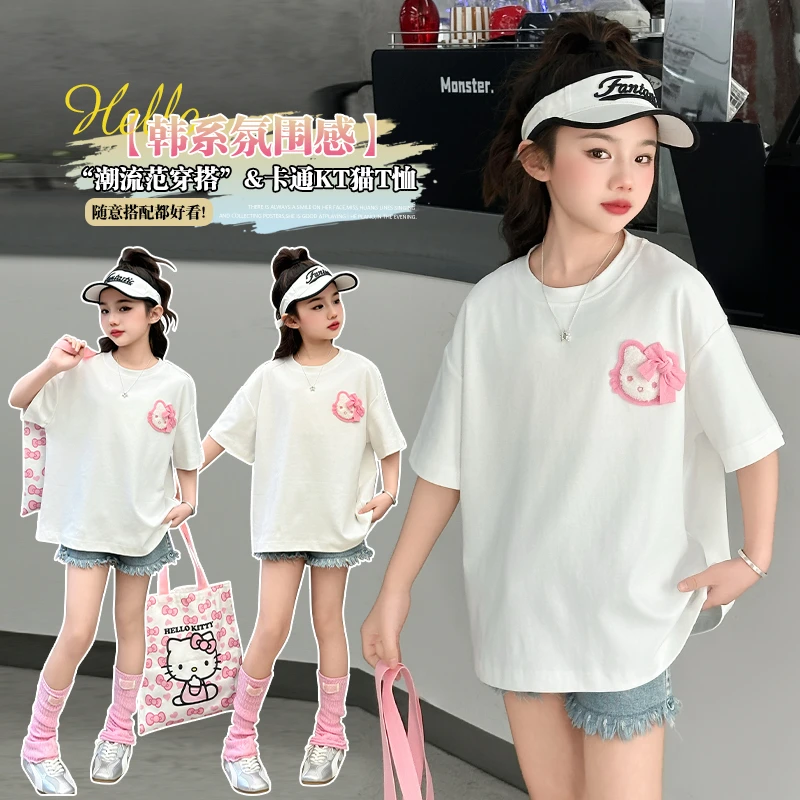 女童夏季短袖儿童洋气好看宽松氛围感潮流韩系卡通儿童洋气好看