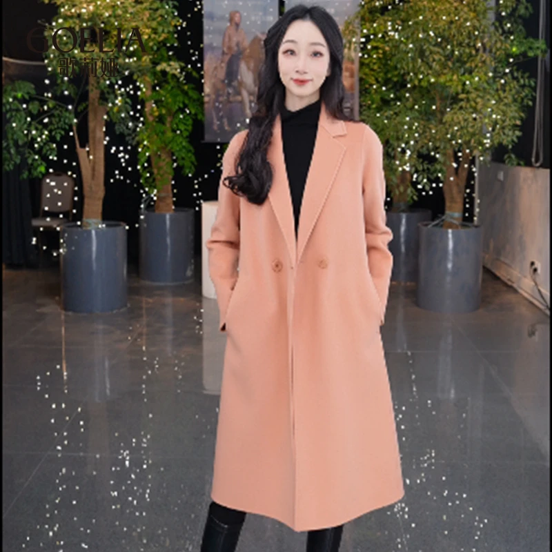 歌莉娅 冬季新品 绵羊毛修身型双面呢大衣 1CSC6N6N0