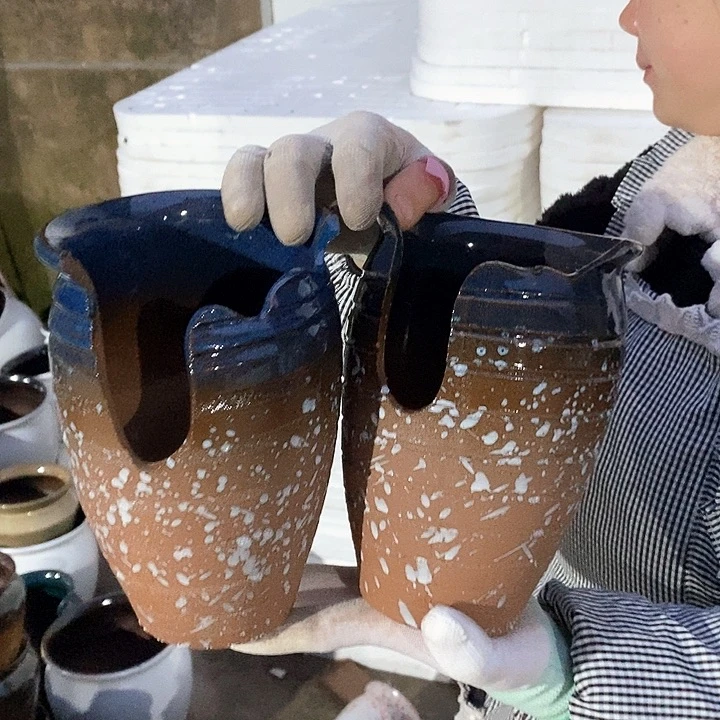 红泥花盆瑕疵口13高18