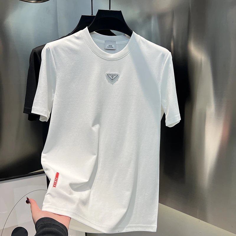 2025夏季新款男士休闲百搭潮流圆领简约小标T恤短袖时尚男装半袖