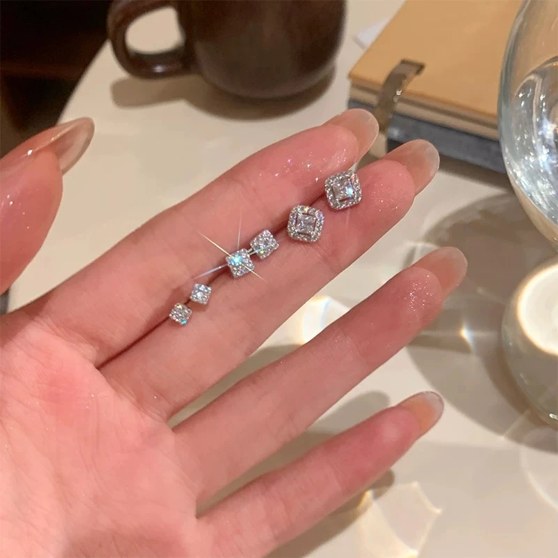铜合金耳饰 3对装小方糖养耳洞耳钉轻奢耳饰睡觉免摘耳环F1888
