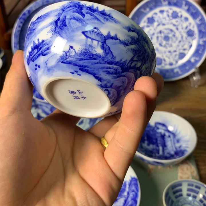 清***）景德镇陶瓷青花主人杯