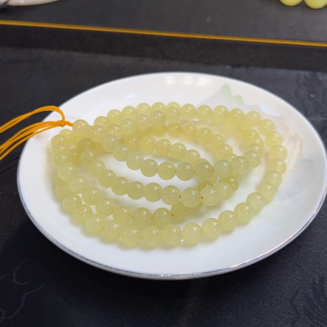 和田玉珠串未镶嵌新疆若羌冰黄口108