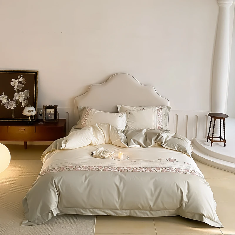 高精密刺绣新款100支双股澳棉纯棉四件套小清新100全棉被套床单款