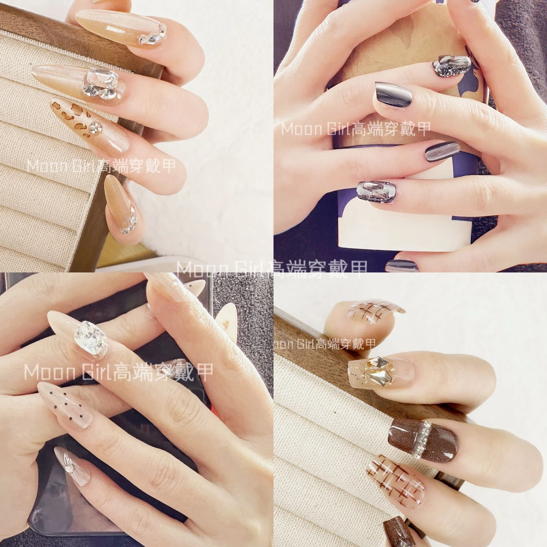 Moon Girl轻奢半手工美甲ins猫眼显白杏仁甲中长1-115【拍五宠一】