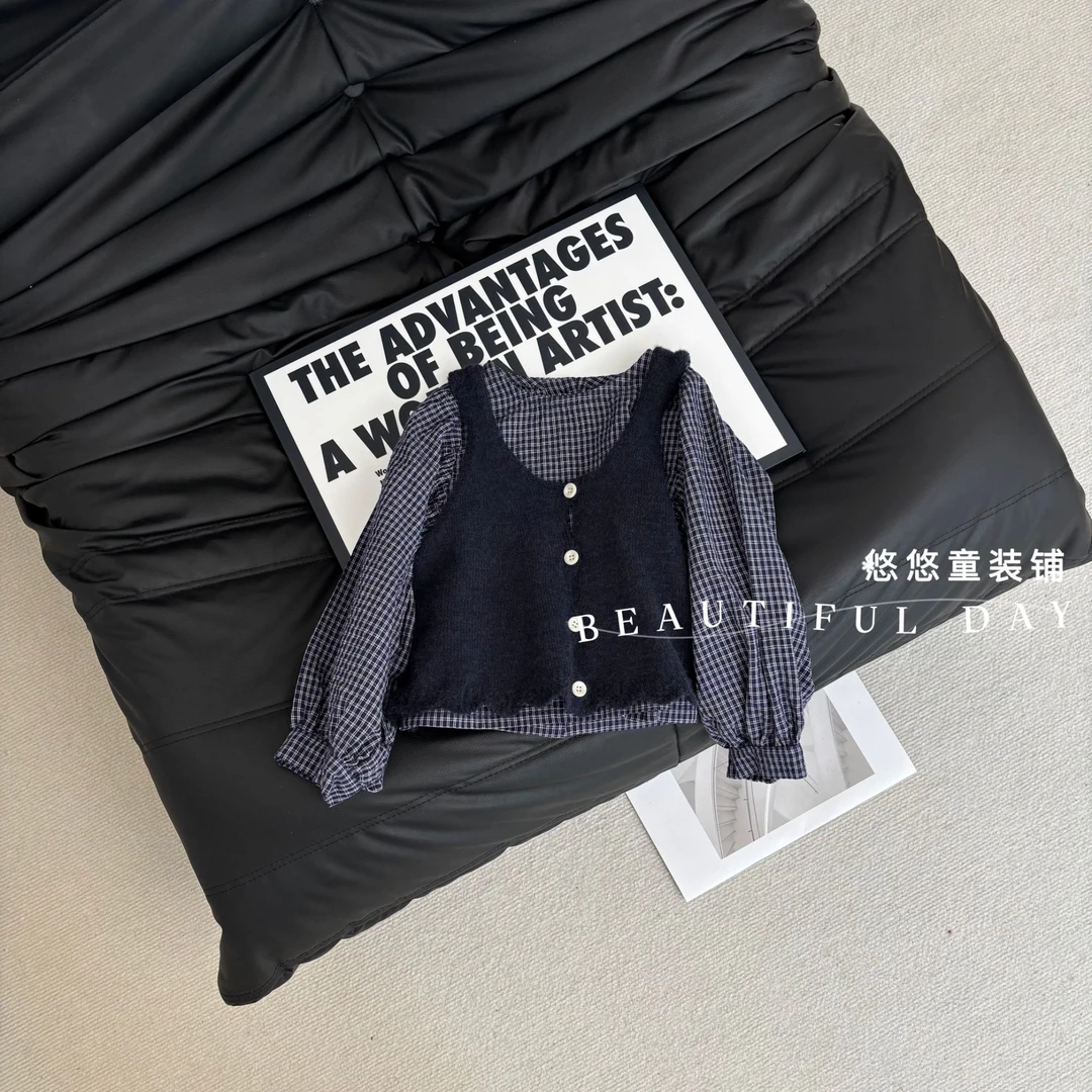 女童秋装套装马甲衬衫两件套