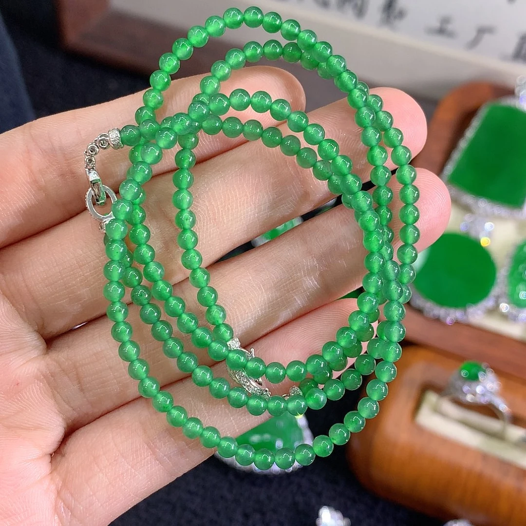 翡翠18K金镶嵌项链3mm