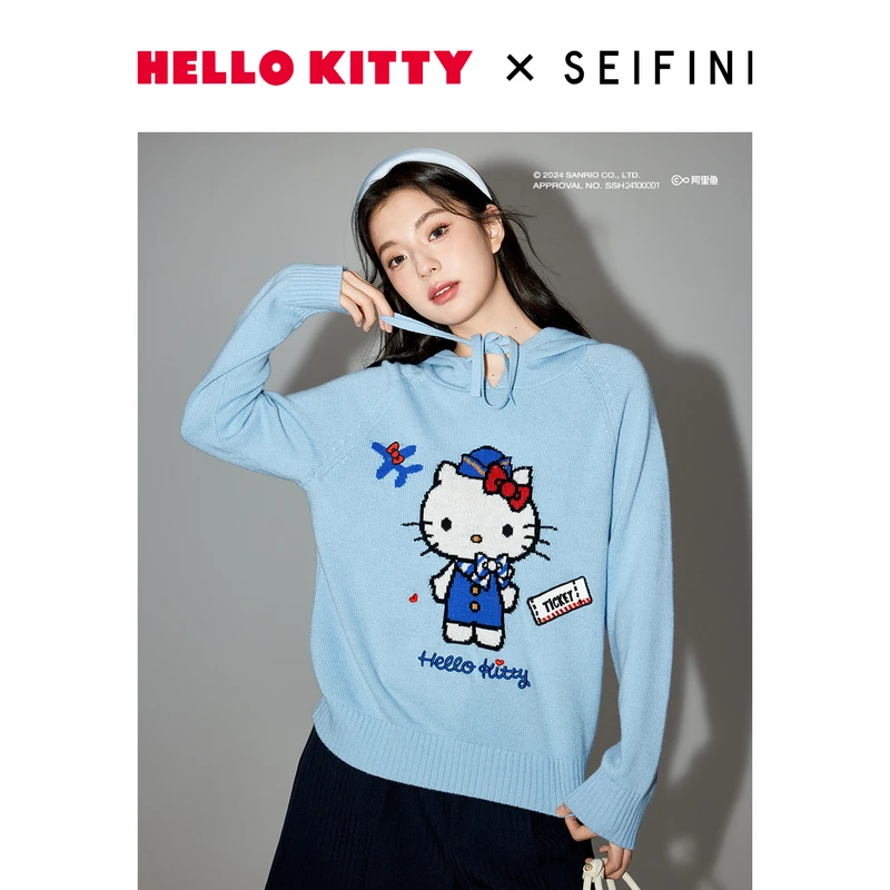 1651【赵老板】【HelloKitty合作系列】诗凡黎连帽针织衫绵羊毛套头衫