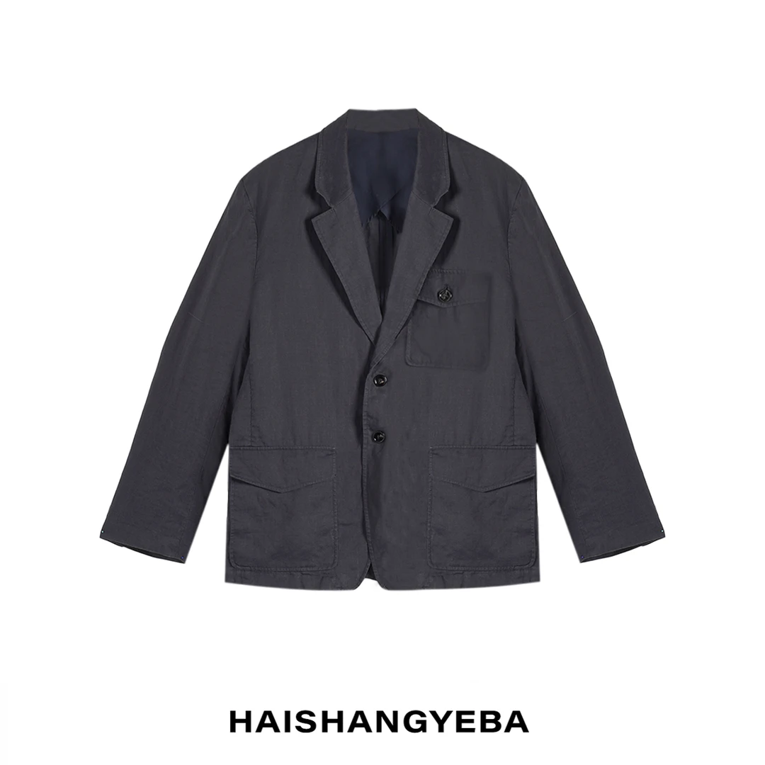 【海上叶爸】新款2025春夏百搭苎麻男女同款翻领纽扣宽松西装外套