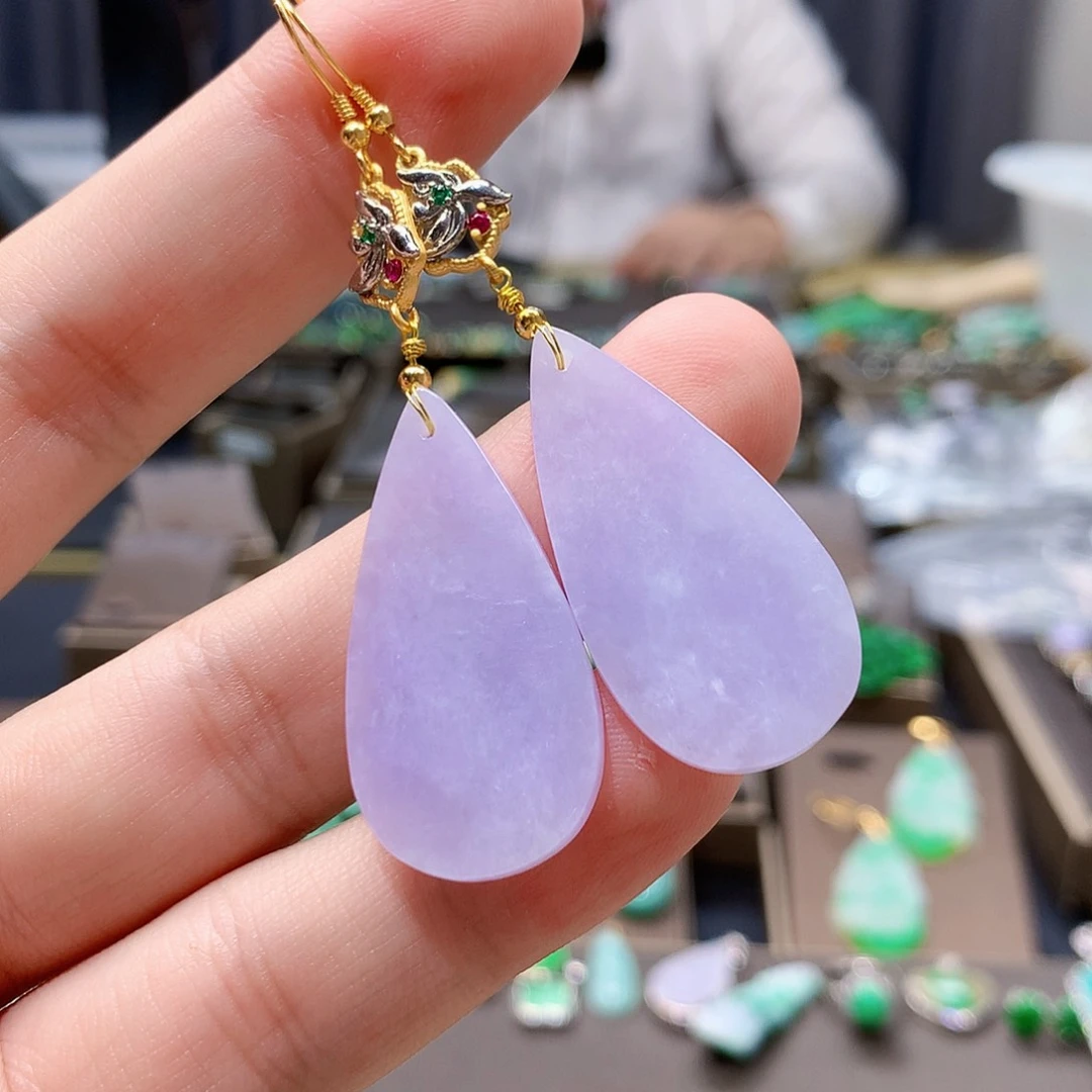 翡翠银S925镶嵌吊坠(不含链)天然缅甸A货翡翠耳坠