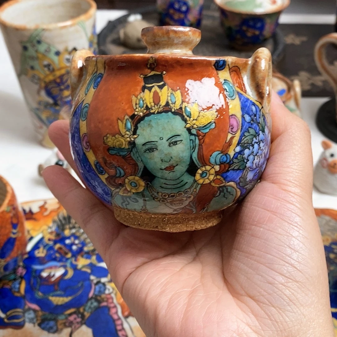 手工手绘绿度母宝瓶