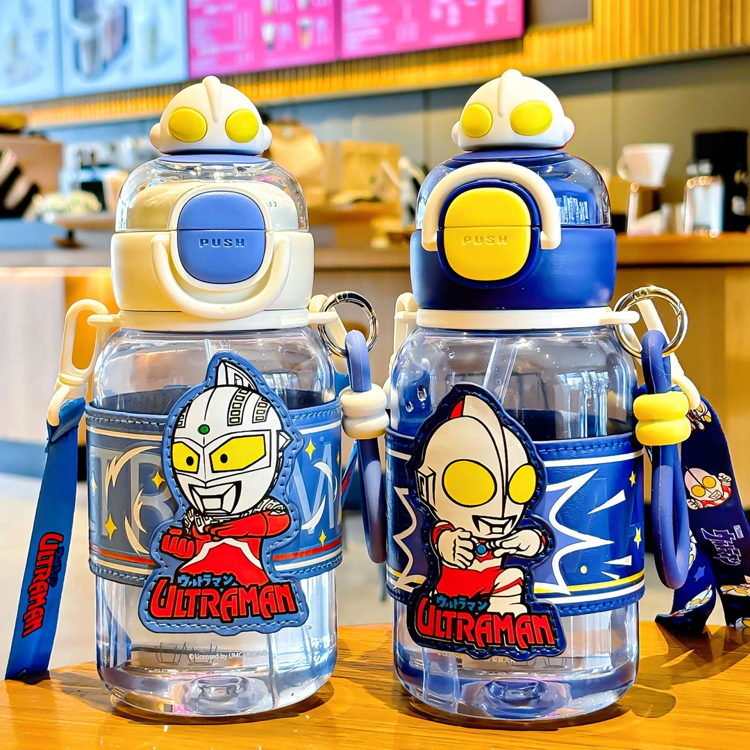儿童水杯男生大容量吸管杯便捷提手卡通双饮塑料杯子水壶喝水杯
