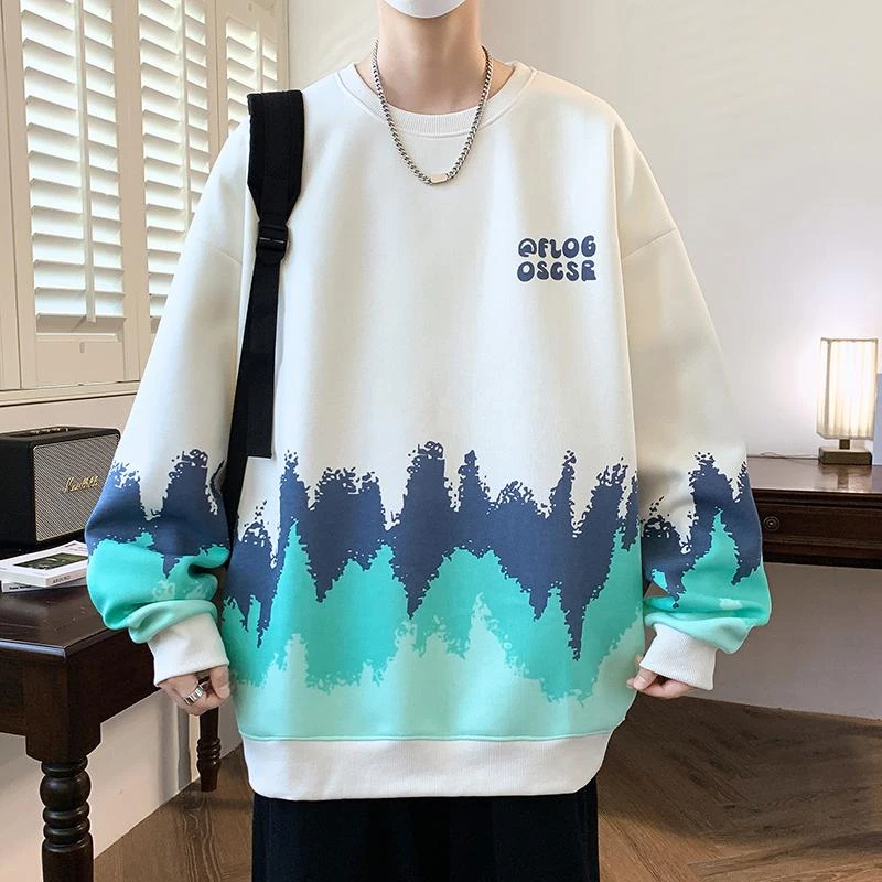 2025春季新款青少年渐变色圆领卫衣宽松时尚百搭款打底衫休闲上衣