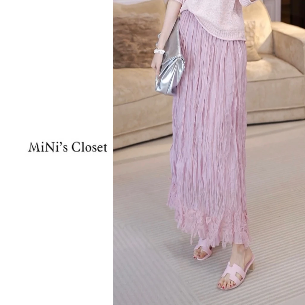 【MiNi推荐】百搭温柔风气质褶皱高腰松紧腰遮胯显瘦百褶裙子JE2066
