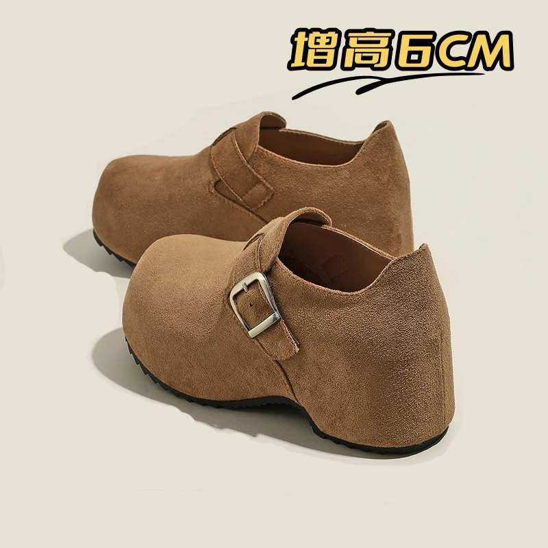 小个子内增高7CM~厚底勃肯鞋2025年新款懒人一脚蹬豆豆鞋单鞋鞋子
