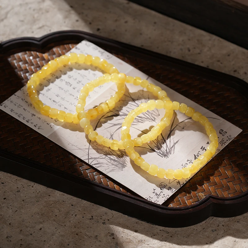 天然小方糖白花蜡蜜蜡手串女款约5m手链多样性发一