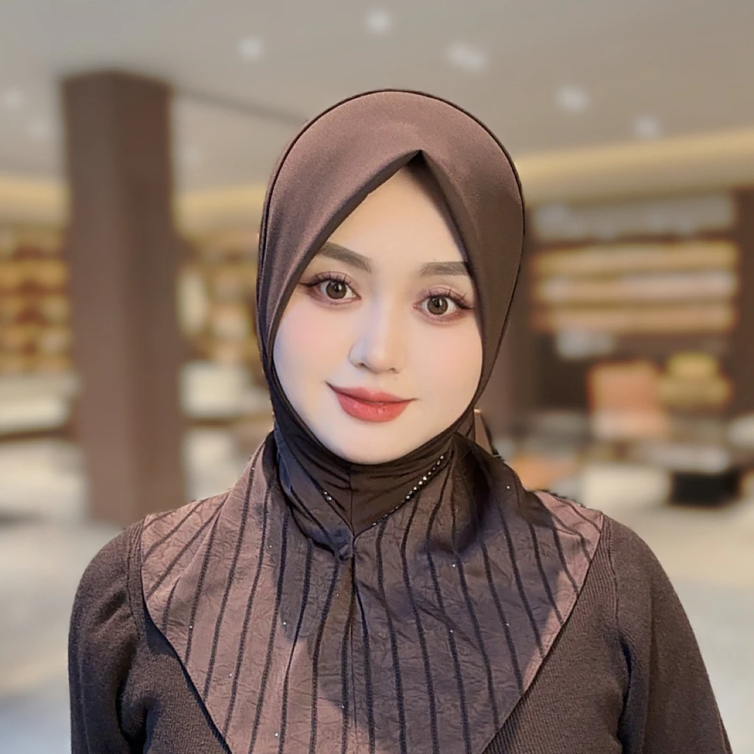 【韩冰福利】新款高品质烫钻前开叉套头纱巾