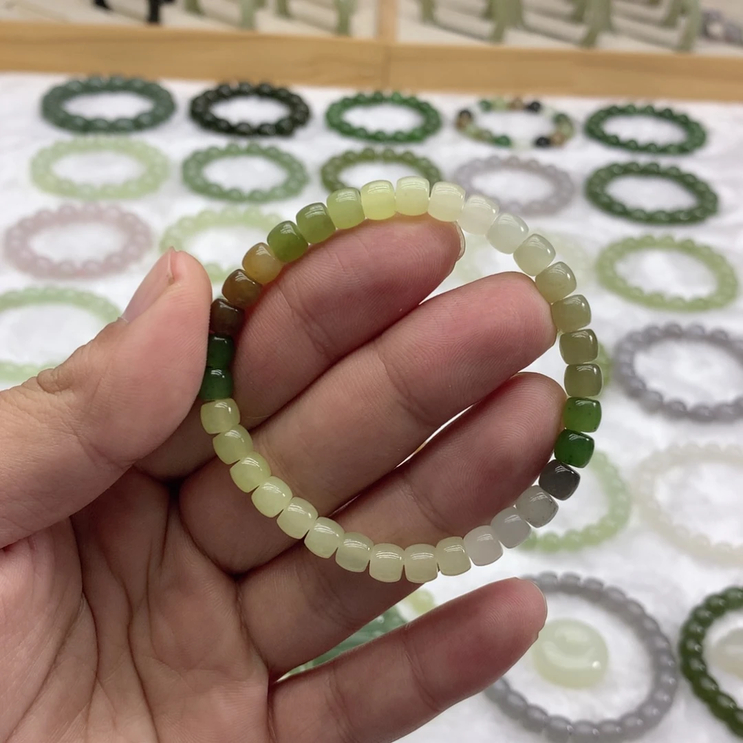 和田玉未镶嵌手串（直切多宝6）