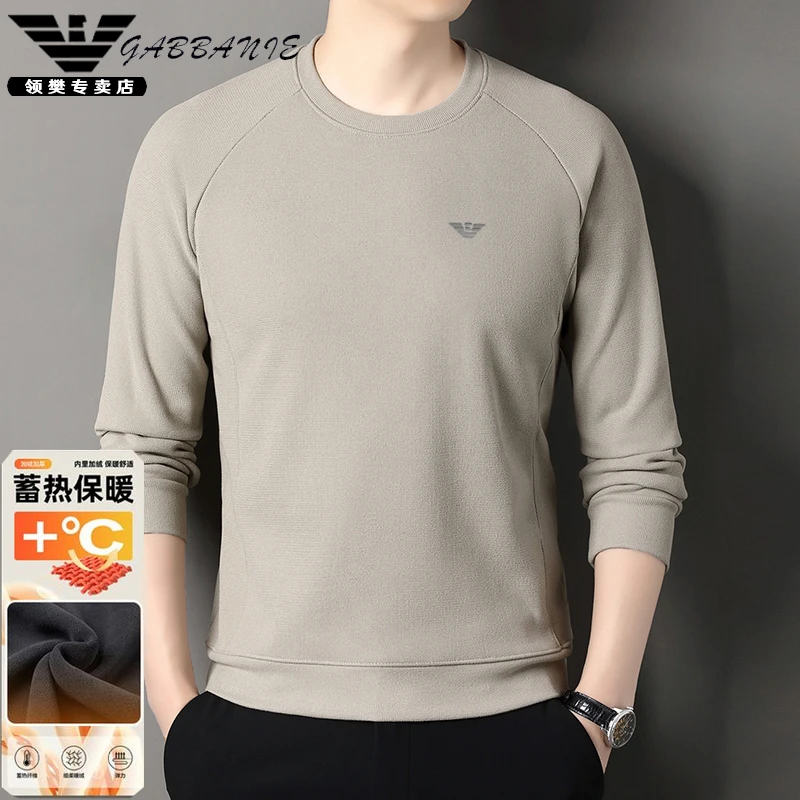 意大利轻奢品牌男士圆领加绒加厚款潮流套头打底衫保暖冬季上衣