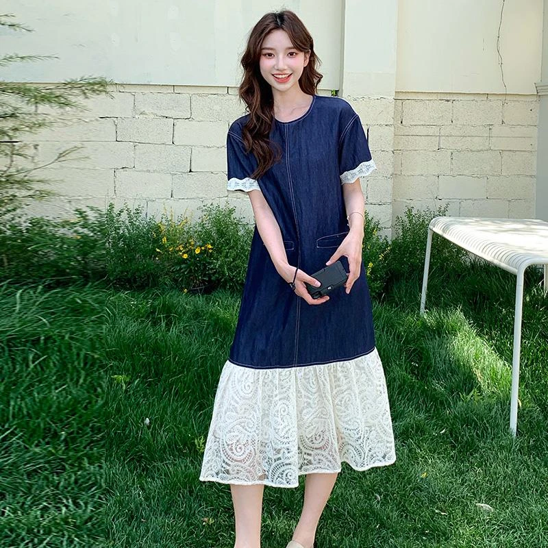 夏日感牛仔连衣裙女2025年新款高级感时尚独特绝美高腰减龄长裙子