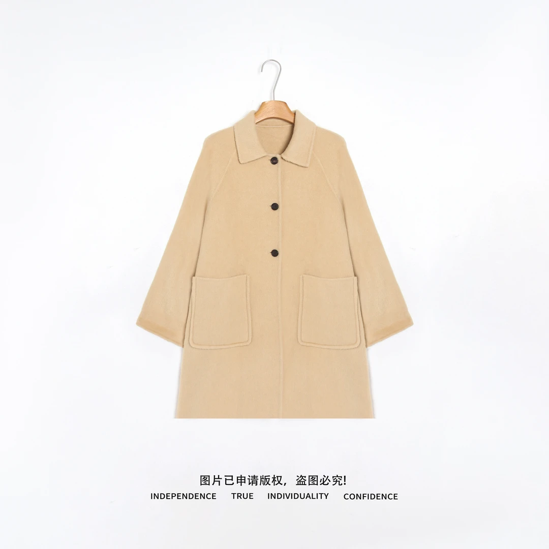 温温W【爱丁堡大衣】高智感纯色翻领显瘦绵羊毛毛呢外套秋冬9809