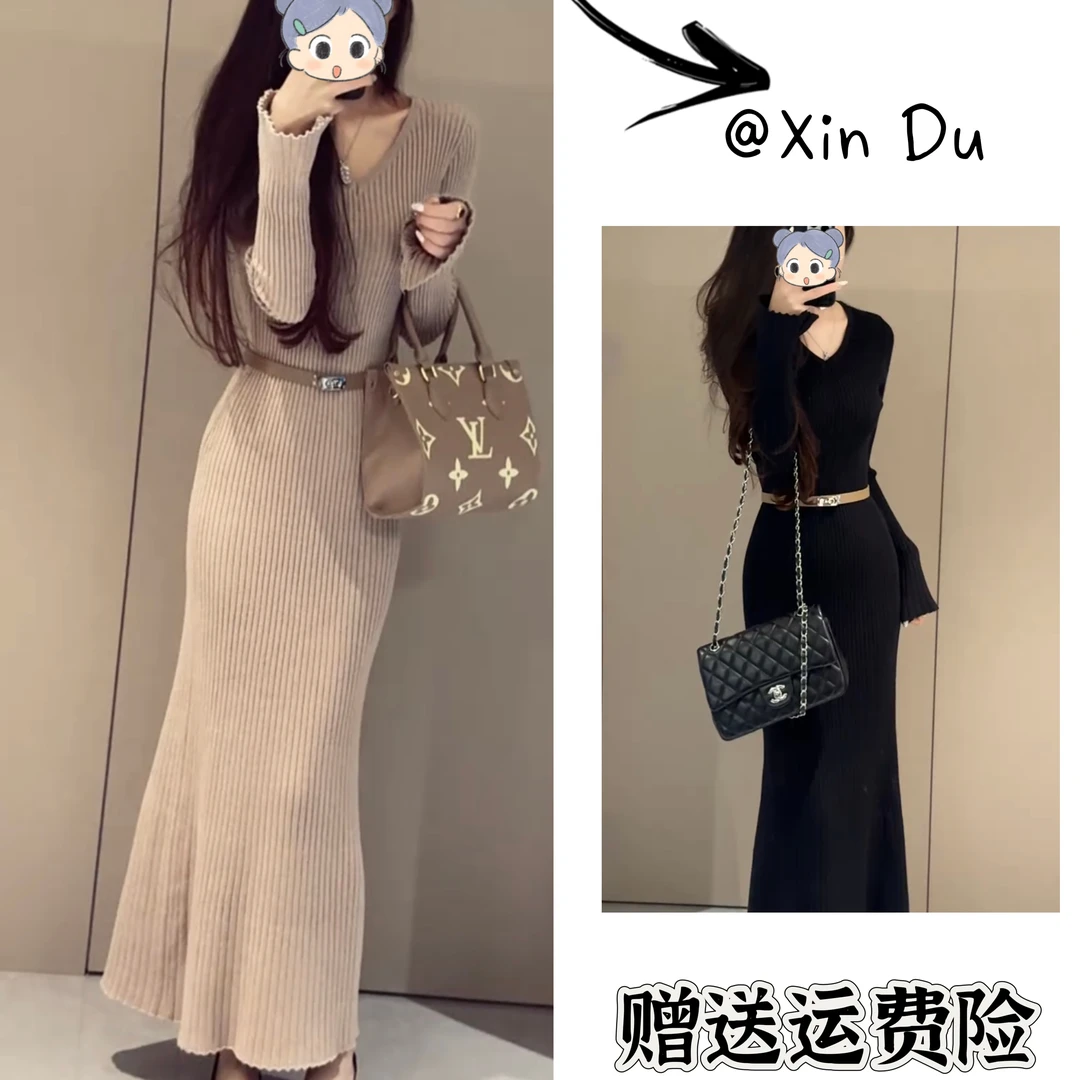 2025秋冬季新款时尚显瘦气质女士网红洋气连衣裙百搭款D24615