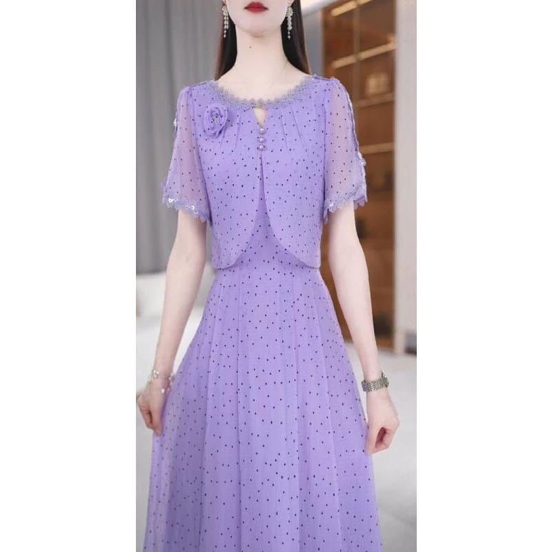 【连衣裙】夏季新款圆领时尚透气修身显瘦中长款连衣裙M-4XL