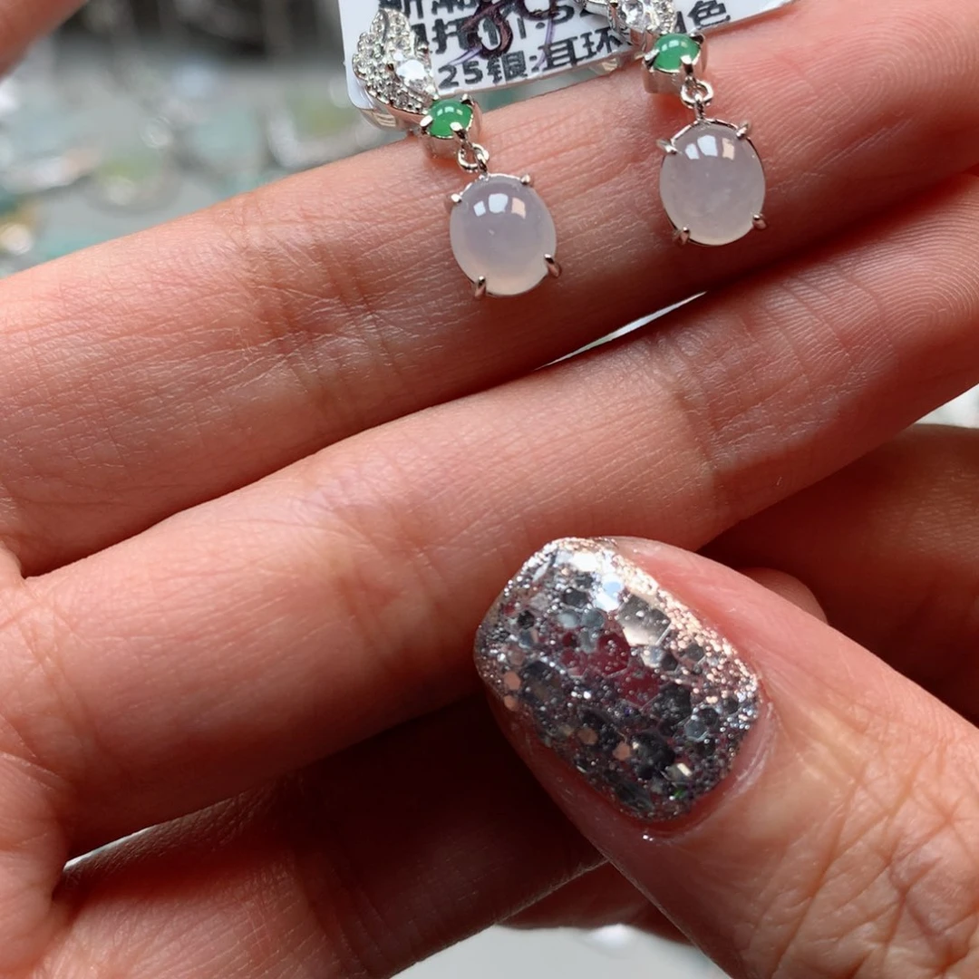 翡翠戒指银S925镶嵌耳钉344