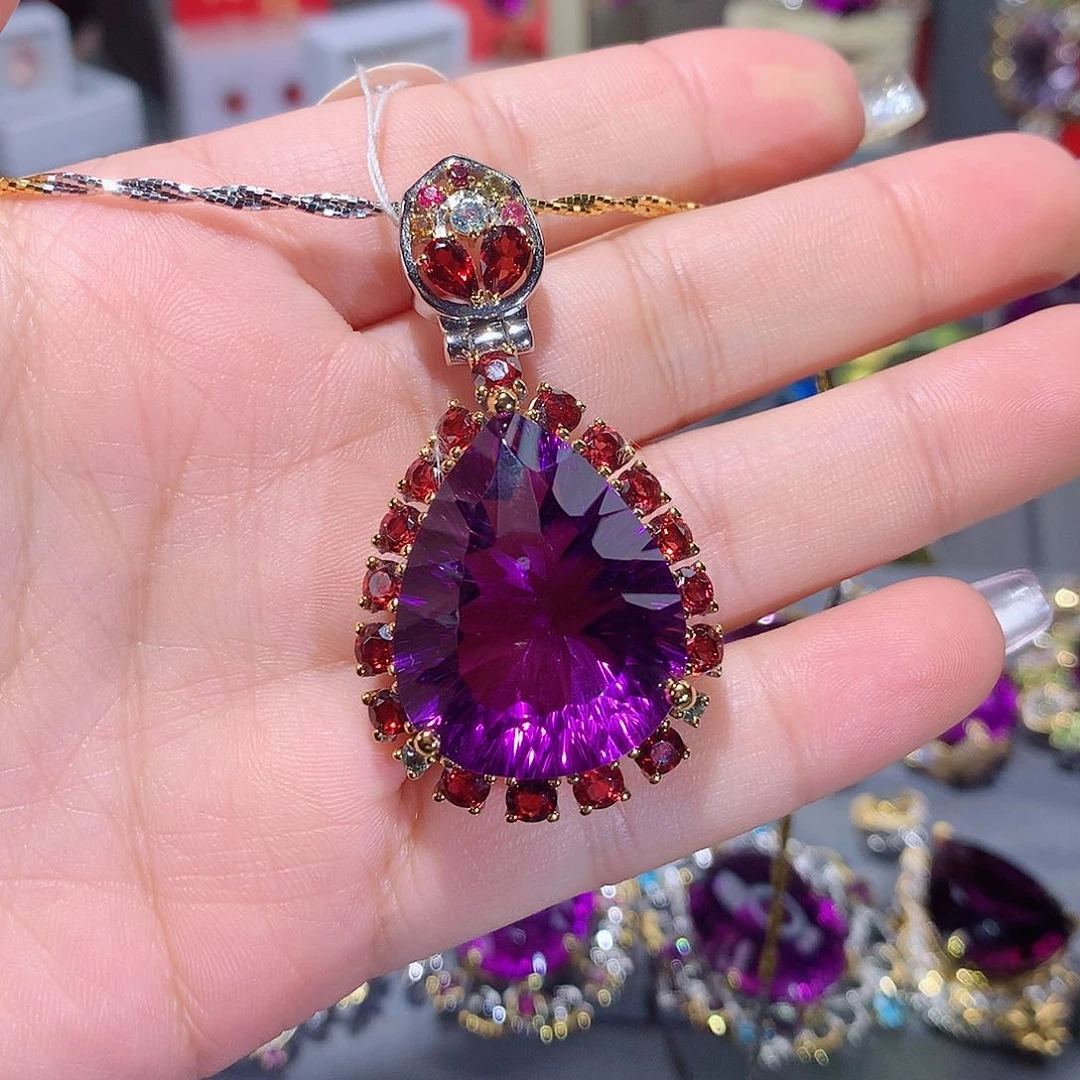 紫晶颈饰银S925镶嵌吊坠