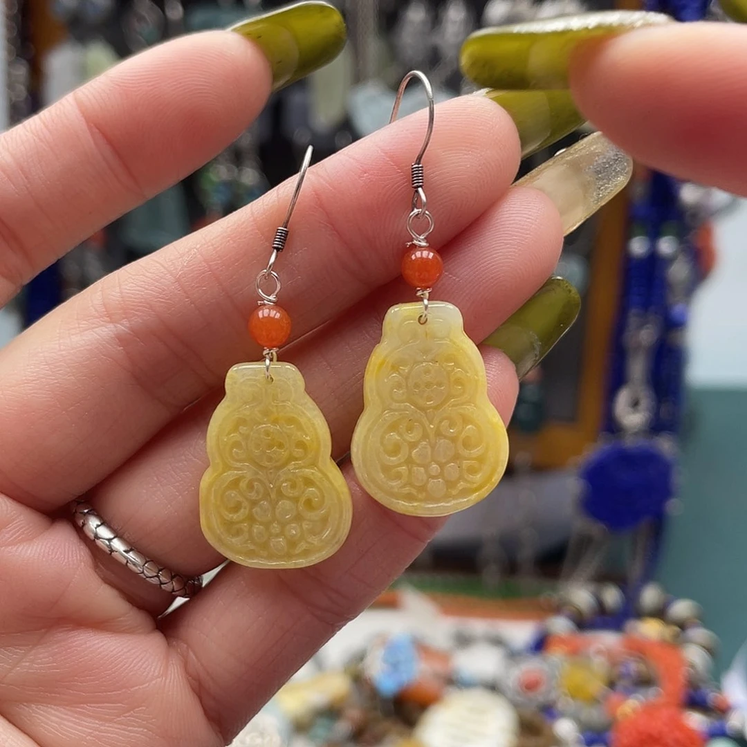 翡翠耳饰银S925镶嵌饰品