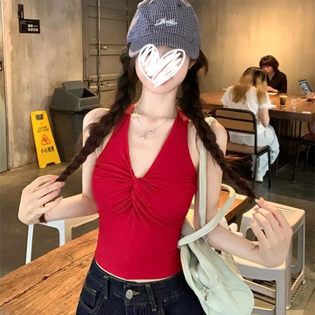 美式复古扭结设计感无袖背心时尚洋气百搭修身显瘦上衣