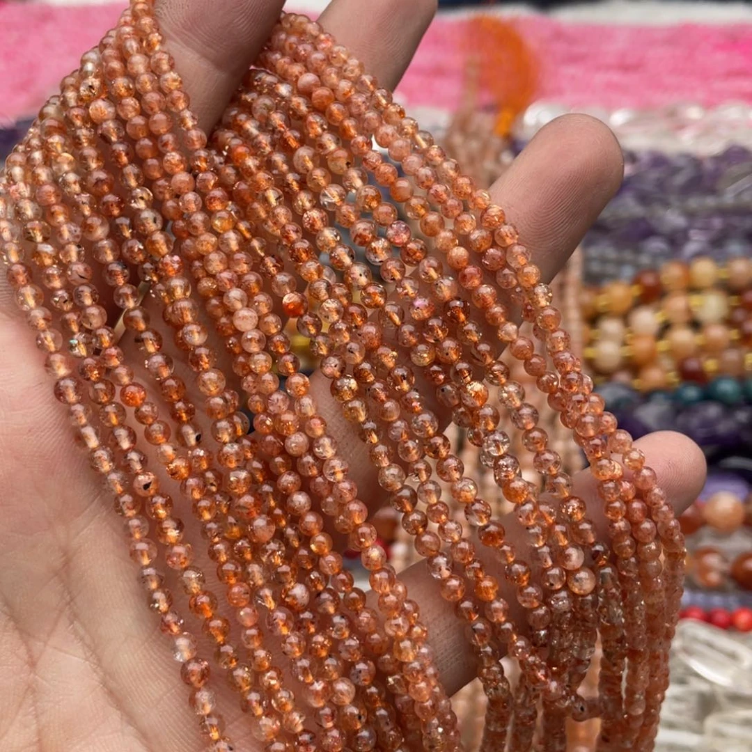 玛瑙/玉髓珠宝半成品未镶嵌一条装卡3mm金耀太阳石圆珠