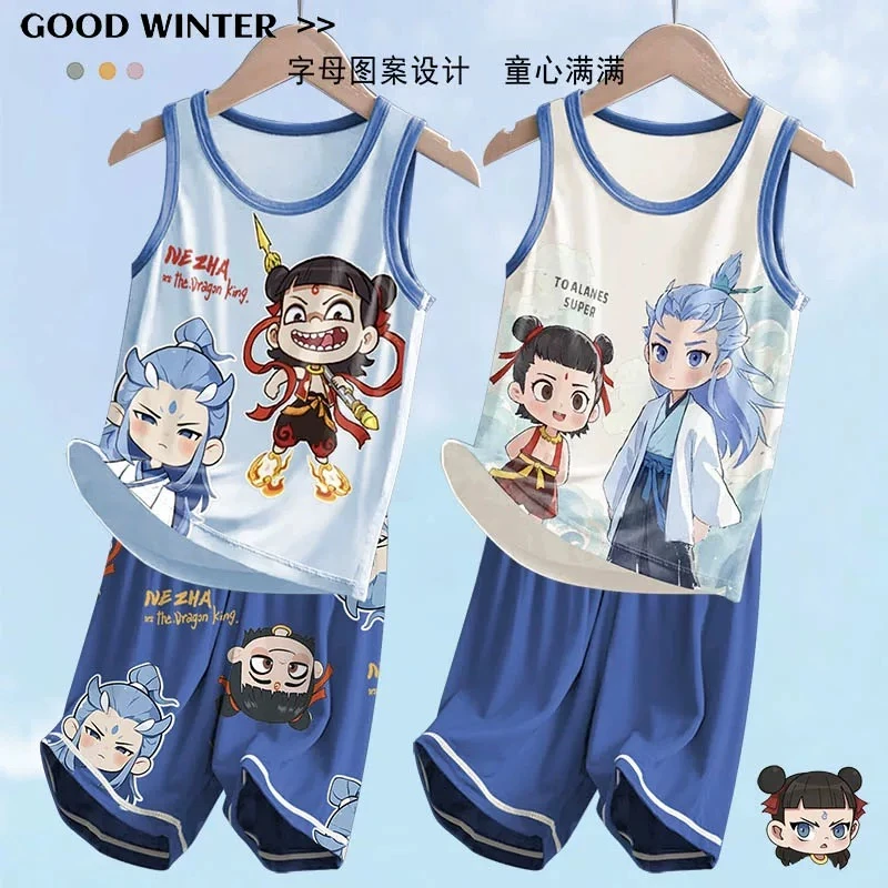 儿童睡衣薄款夏季男童中大童莫代尔小男孩背心家居服哪吒2025新款