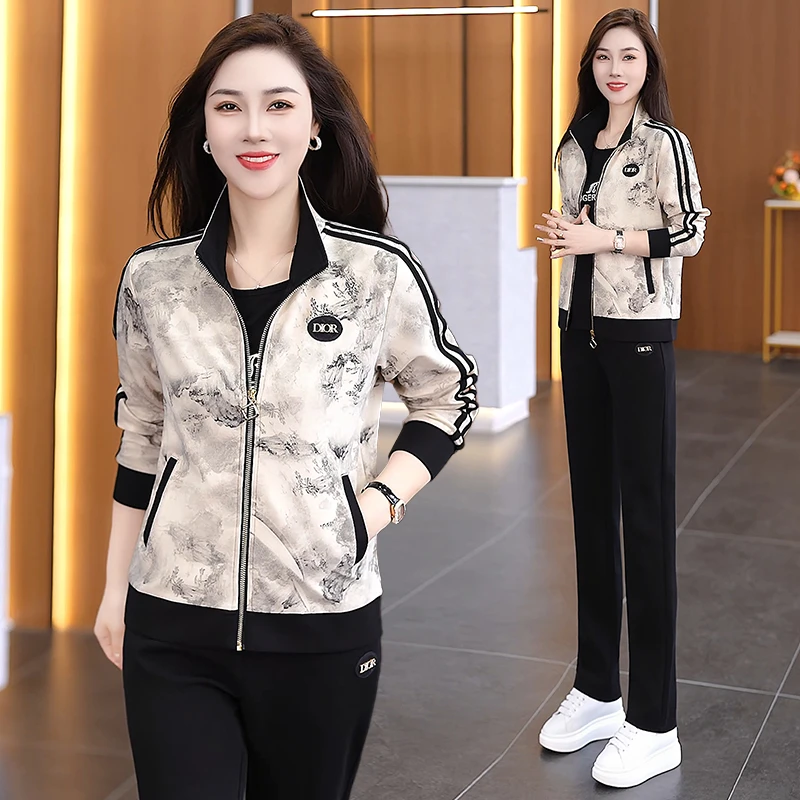 立领运动套装女春秋2025新款时尚洋气女士卫衣潮牌秋装休闲三件套