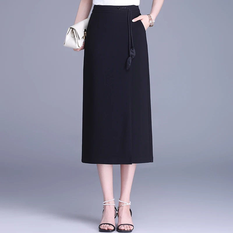 一步裙半身裙女2025春夏新款高腰显瘦中长款直筒开叉包臀裙子垂感