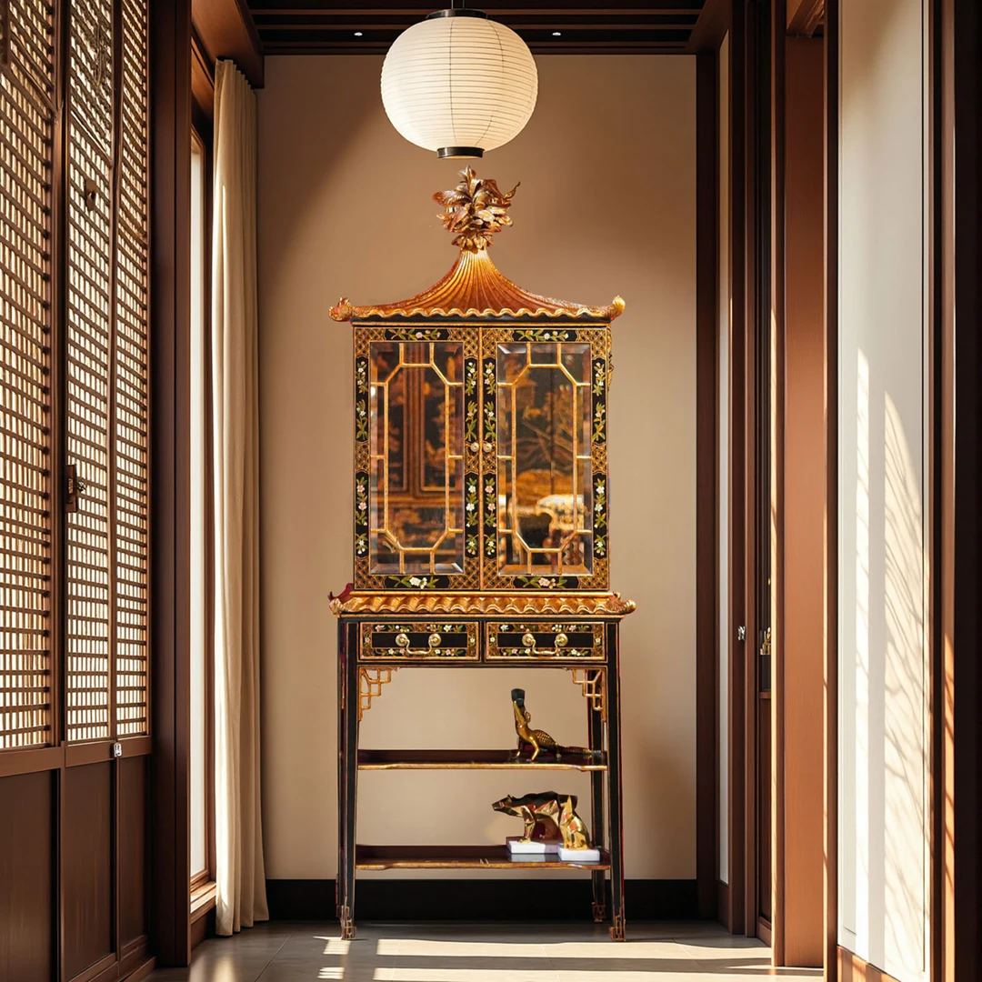 【本尼家】YS114法式中国风手绘花卉图案玻璃镜面展示柜