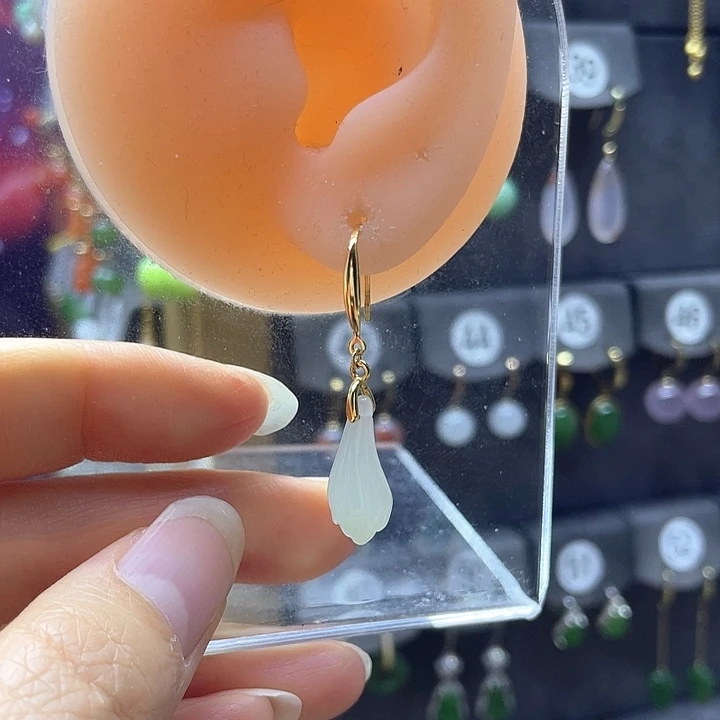 和田玉银S925镶嵌耳饰