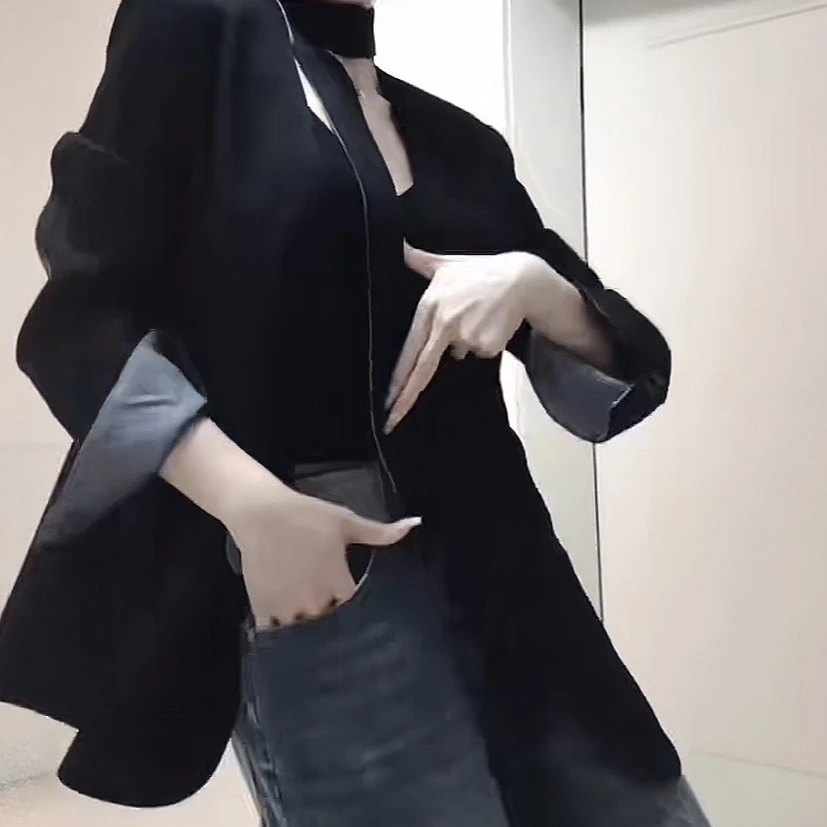 欧货撞色V领飘带西装