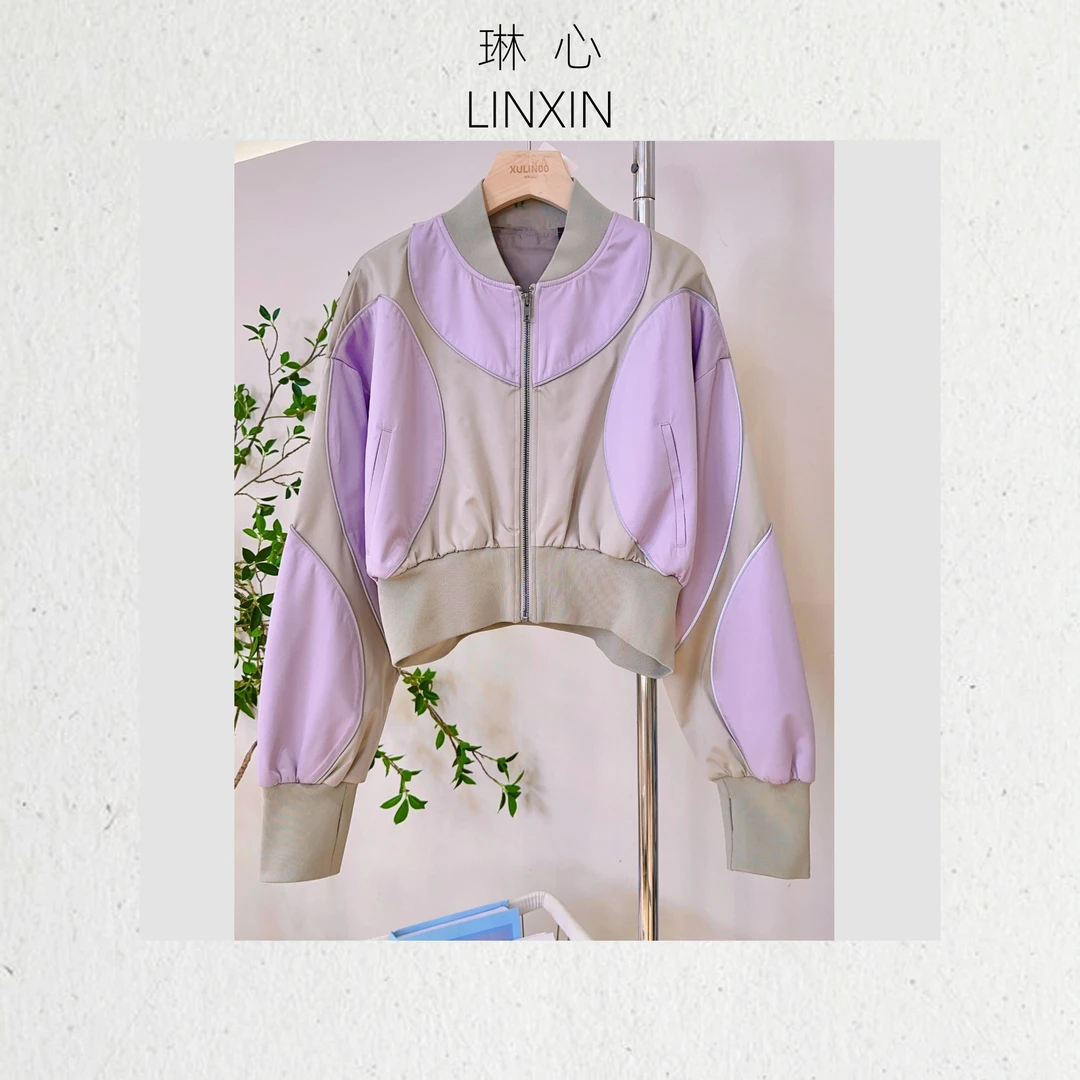 丨秋季气质休闲时尚紫色拼接长袖外套 7533